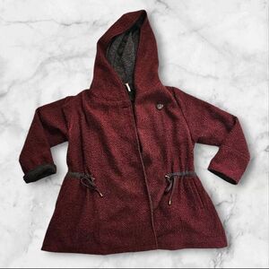 Free People Red Satellite Image Tweed Swing Oversized Jacket Coat XS Rare